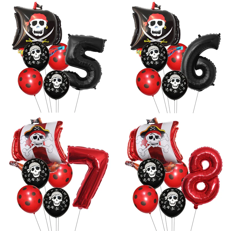 Воздушные шары в горошек с изображением пиратского корабля 1 комплект