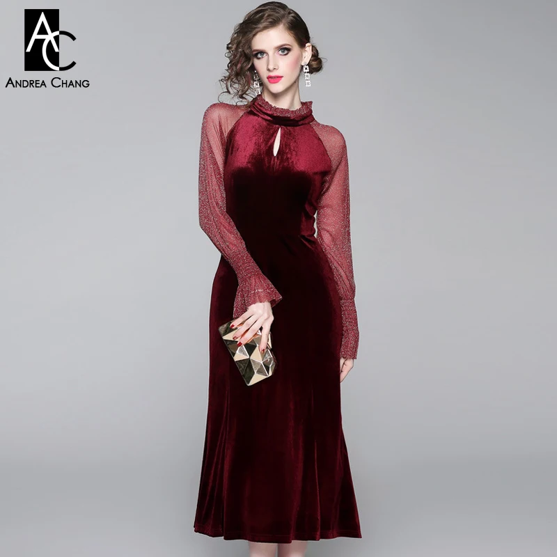 Женское платье с рукавами фонариками и воротником стойкой|Женские платья| |