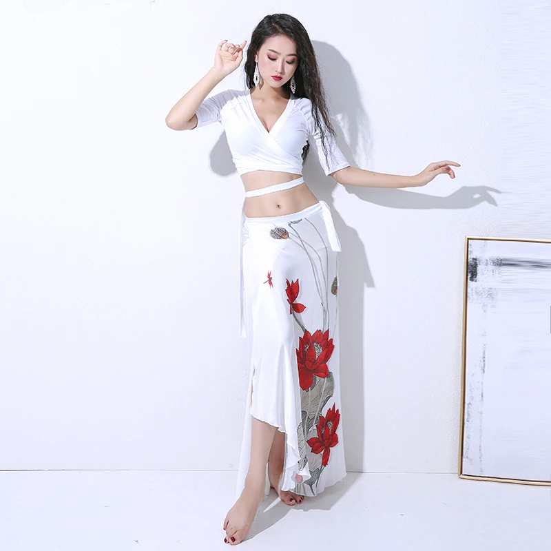 

Женский костюм для танца живота из модала, костюм для восточных танцев, длинная юбка из вискозы для тренировок