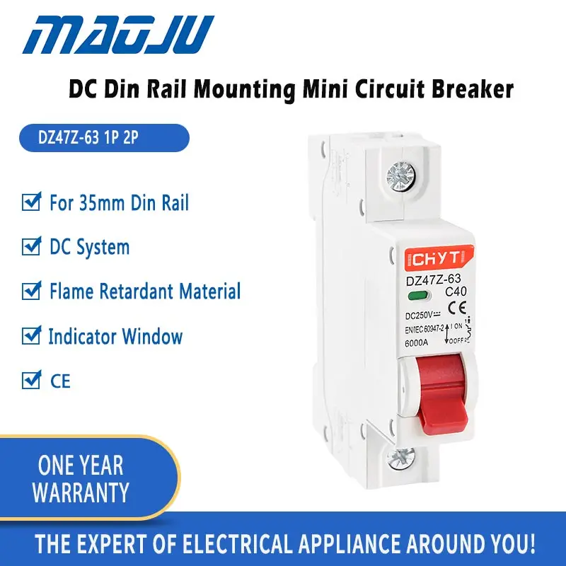 

1P DC MCB Solar System Electrical Control Air Switch 6000A Breaking Capacity Photovoltaic Circit Breaker