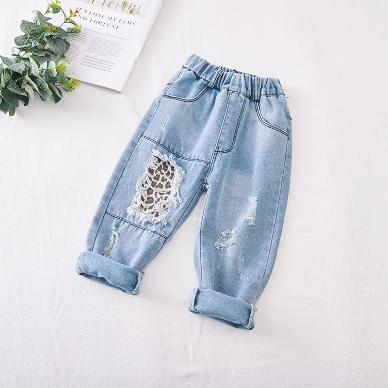 

Джинсы для маленьких девочек весенне-осенние джинсовые штаны с леопардовым принтом для девочек, штанишки для маленьких девочек, детские шт...