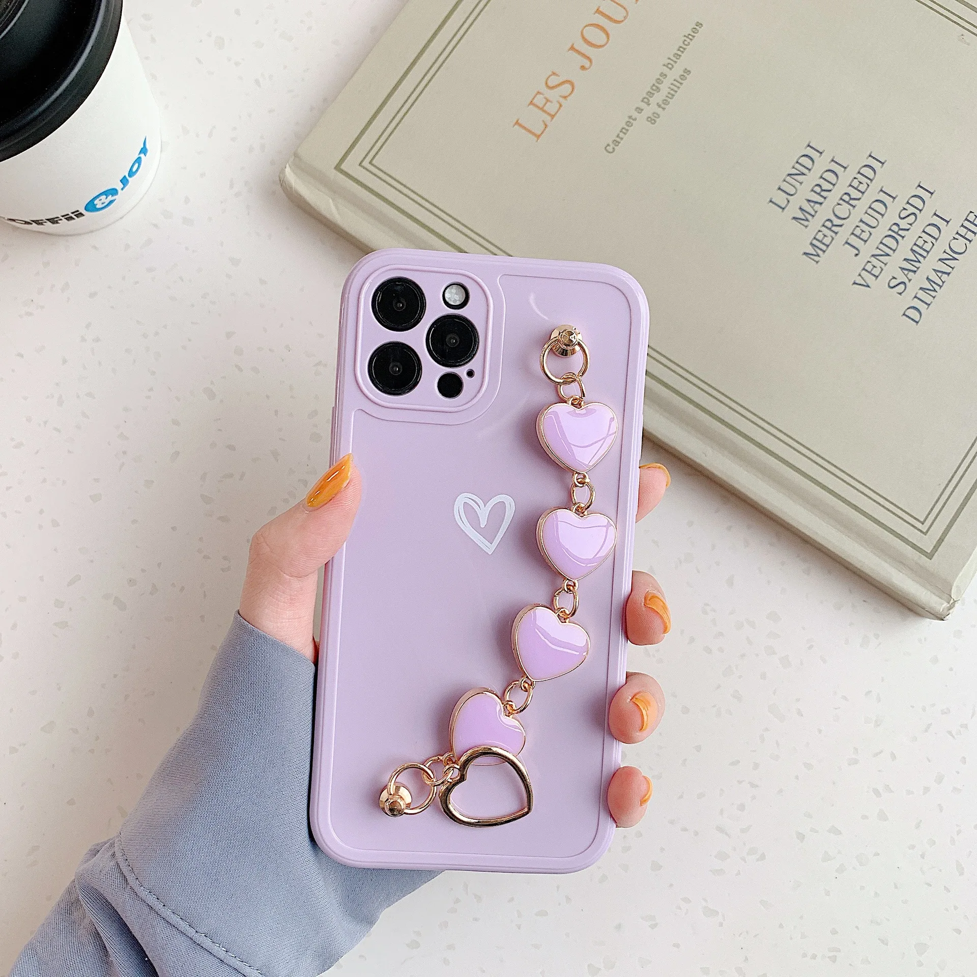 

12 Bracelet Holder Case for iPhone 11 Pro Max XR Cute Holo Heart Hand Holder Plain Glitter Funda Cover for iPhone X XS 7 8 Plus