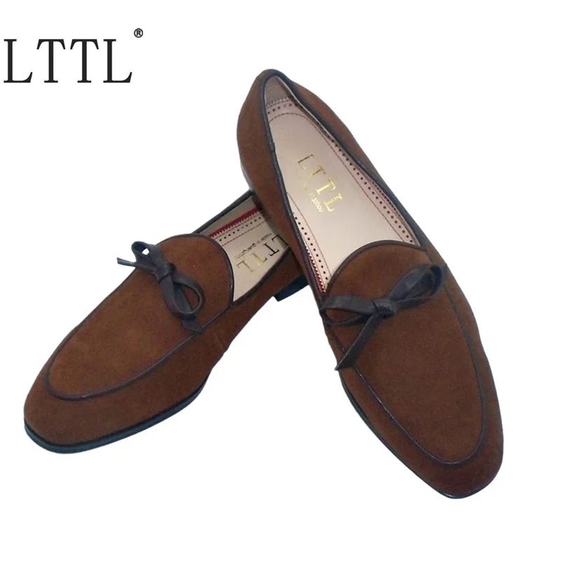 

Мужские замшевые мокасины с бантом, без застежки