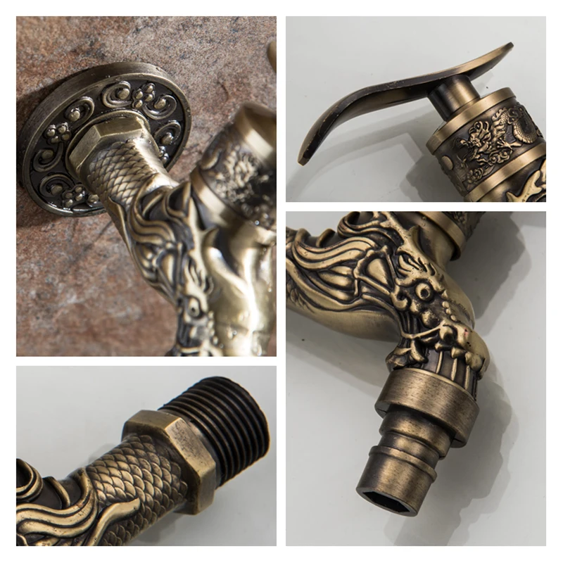 Wall Mount Zinc Alloy Bibcock Outdoor Garden Faucet Washing Machine Mop Luxury Antique WC Taps Hardware | Обустройство дома