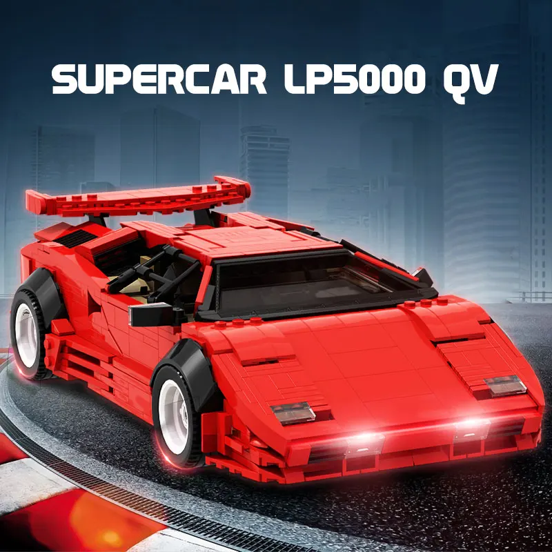 

MOC High-tech White Hypercar Super Racing Car City Racer Countachs QV Vehicle Expert Sets Model Building Blocks Kids Toys