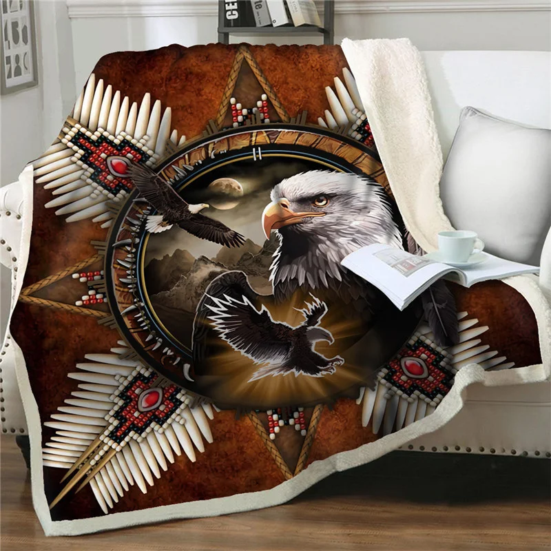 Плюшевые флисовые одеяла с 3D принтом орла в этническом стиле модное постельное