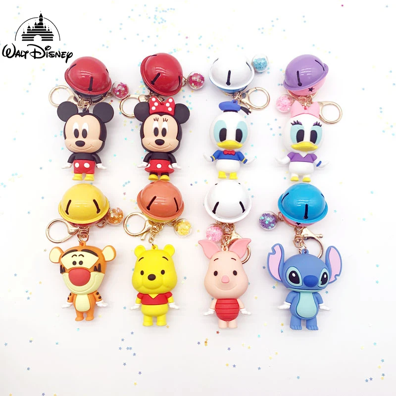 

Disney Mickey Mouse Winnie The Pooh Stitch Cartoon Anime Figures Doll Bell Keychain Pendant Couple Bag Toys Gifts Key Chains