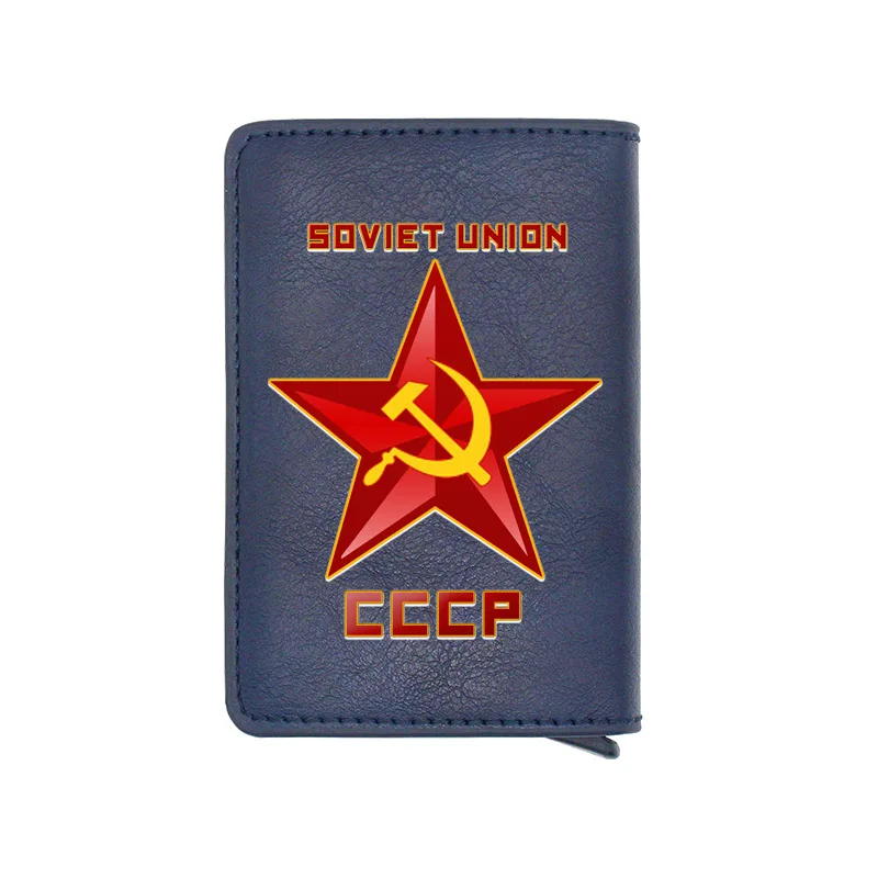 

Vintage Soviet Union Pentagram Card Holder Wallet Retro Men Women RFID Aluminium PU Leather CCCP Purse Money Bag