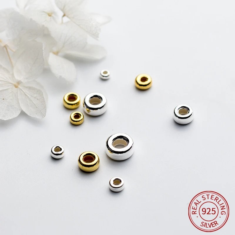 

925 Sterling Silver Wheel bead rondelle spacers Round DIY Jewelry Bracelet Necklace Findings plated gold