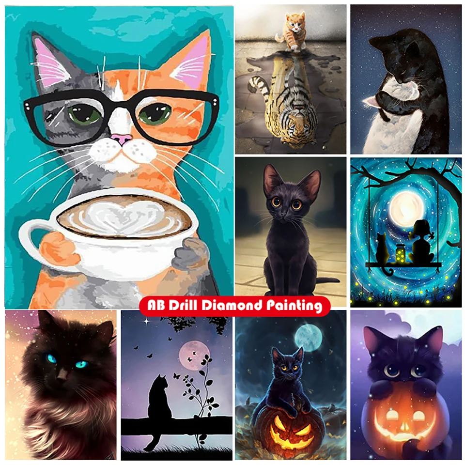 

Animal cat 5D DIY AB diamond painting kit swing back view full square diamond round diamond embroidery mosaic home decoration