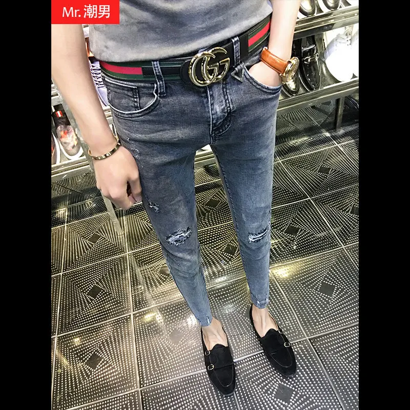 

Trendy 2020 Fashion Casual hip hop ripped hole Men's jeans Men Slim Social Jeans Men's Hole strentch skinny pencil Pants
