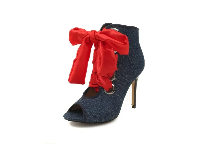 Big Size 9 10 11 12 high heels sandals women shoes woman summer ladies Lace jeans with lace across the mouth | Обувь