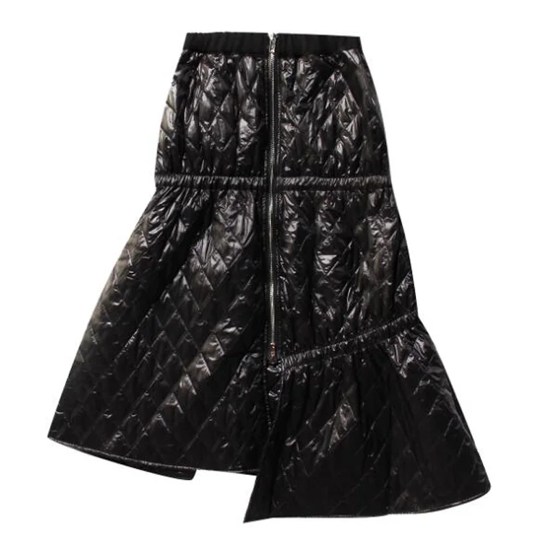

Cultiseed Women Winter New Asymmetric Diamond Thick Cotton Zipper Skirts Female Personality Irregular Stitching Warm Party Gowns