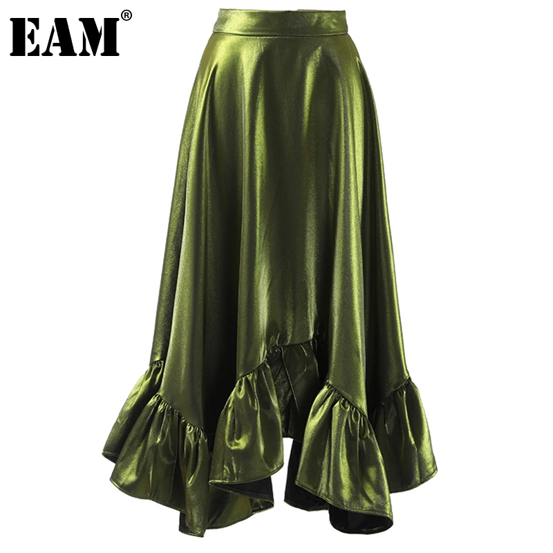 

[EAM] Высокая талия армейский зеленый нерегулярные оборки элегантные вечерние половина тела юбка женская мода прилив Новый весна осень 2021 ...