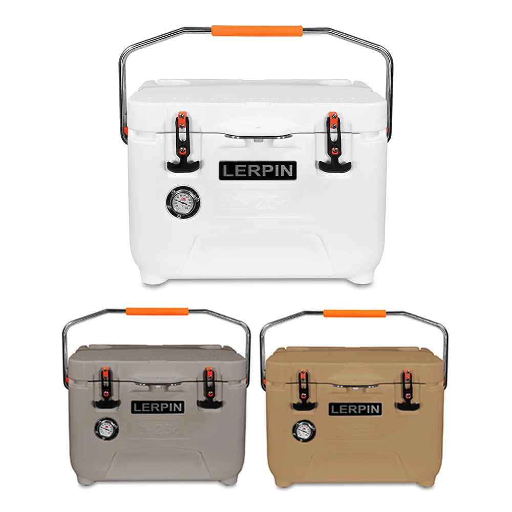

Lerpin 25QT Rotomolded Cooler Plastic Camping Portable Mini Fridge Ice Box LLDPE Shell+PU Insulation US Stock