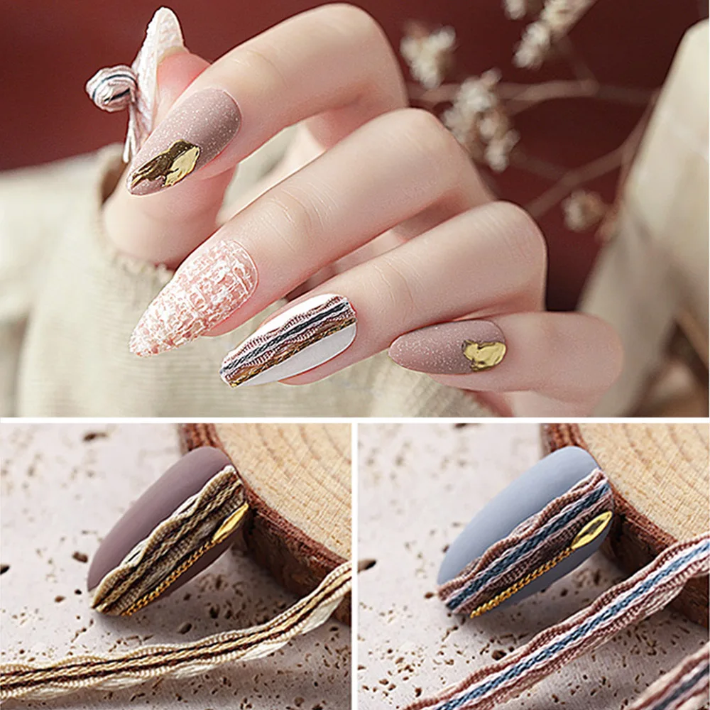 

3D Retro Line Nail Art Decorations Colorful Cloth Chain Design Nail Charms DIY Manicure Striping Line Nail Sliders Accessories