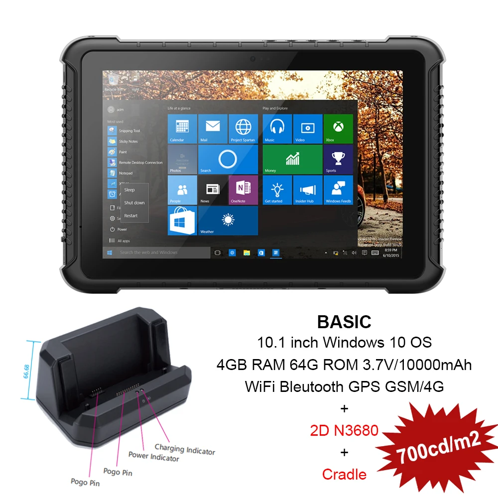 

I16H 700cd/m2 Interl 10 "Z8350 Windows водонепроницаемый IP65 надежный сканер штрихкода промышленный планшетный ПК с GSM 4G RAM 64G ROM