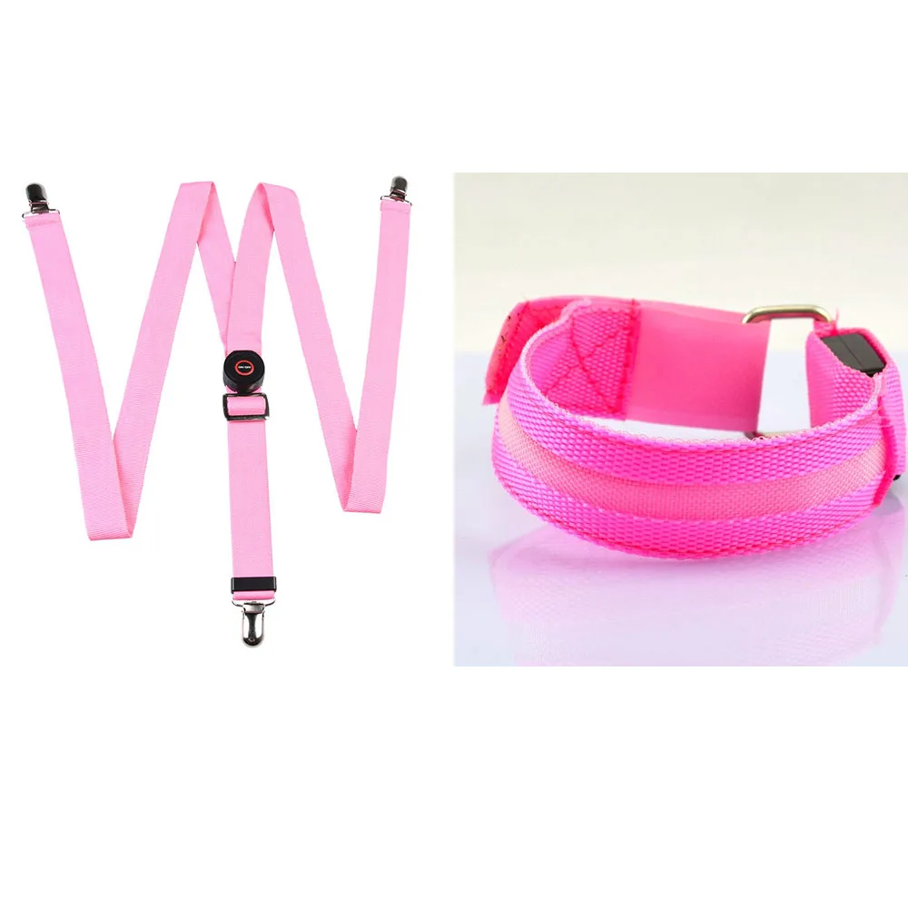 pink set Регулируемый браслет, ремешок на руку, светящийся браслет, светодиодные подтяжки, мигающий светильник на подтяжках для активного отдыха, ночного велоспорта, бега, верховой езды - Цвет: pink set