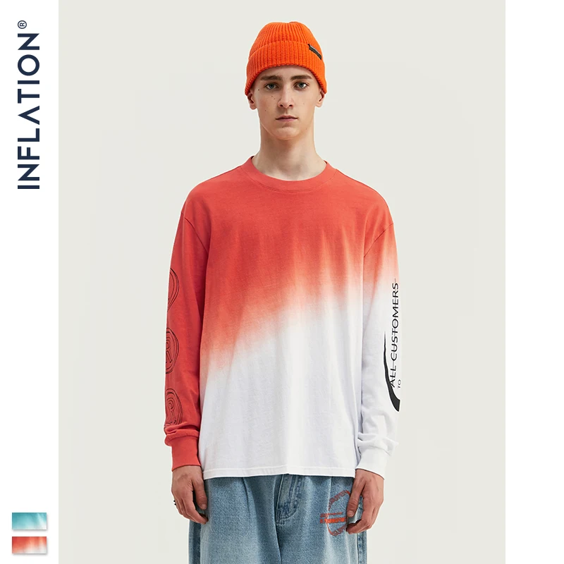 Мужская футболка INFLATION DESIGN красно белая с длинным рукавом и вырезом лодочкой