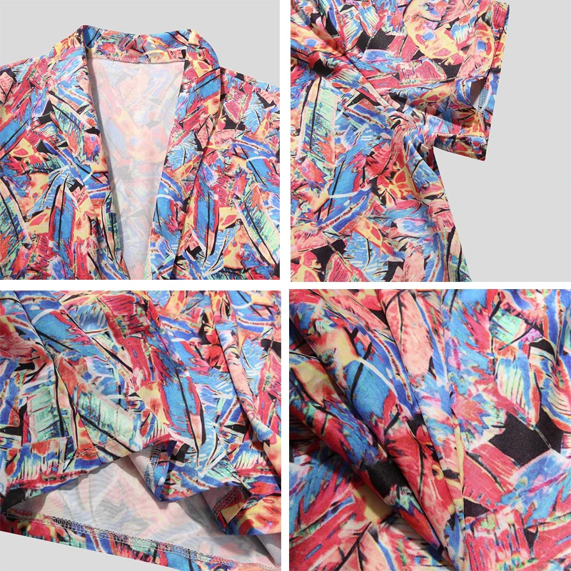 

New Fashion Men Sets Streetwear Leopard Print Short Sleeve Lapel Shirt Beach Shorts Hawaiian Men Suits 2 Pieces Plus Size