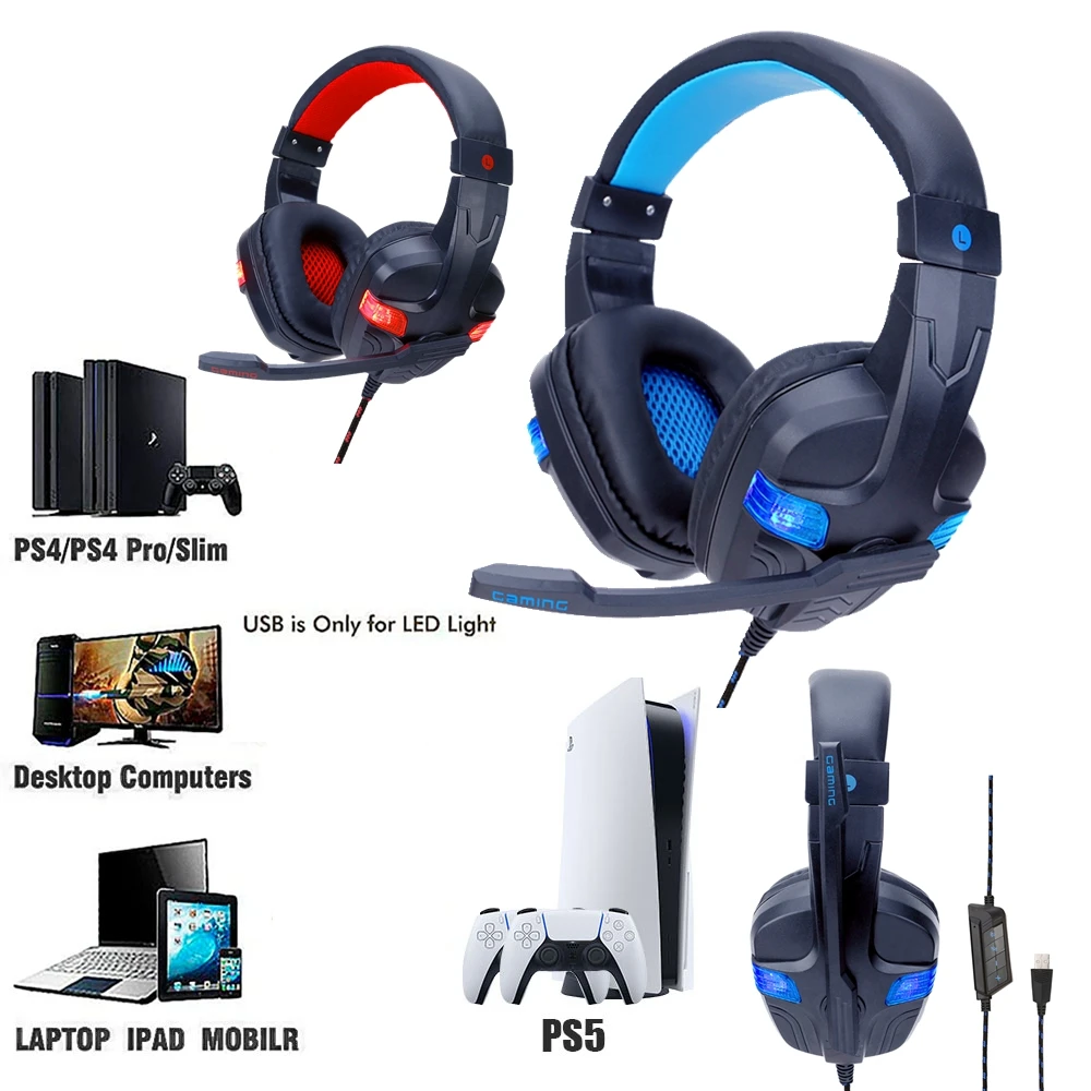 

7.1 USB PC PS4 Gamer Headset With Mic & LED Computer Wired Headphone, 3.5 Jack Phone Gaming Helmet Earphone