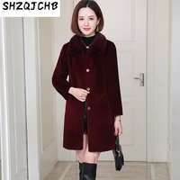 shzq sheep sheared fur coat womens medium and long fur one grain wool lamb coat korean version
