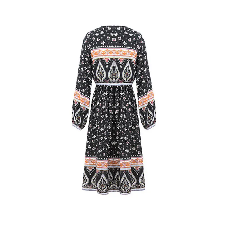 

KNOYEER maxi dress boho floral long sleeve black dress 2020 V-neck summer beach dress vestidos de fiesta de noche roupa feminina