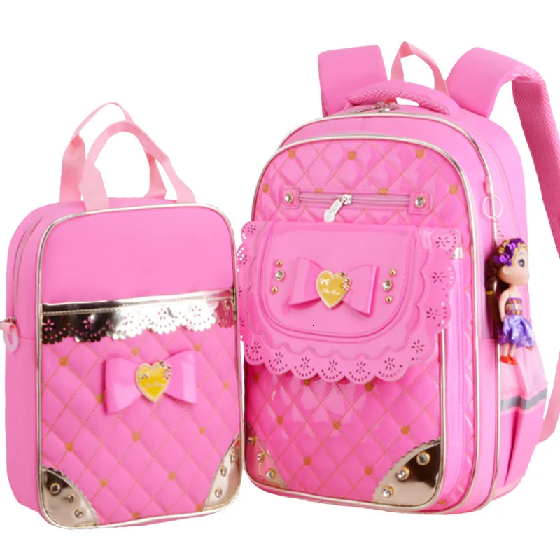 children Waterproof  school bags girls pu Schoolbag Primary school backpacks kids Orthopedic princess school backpack set