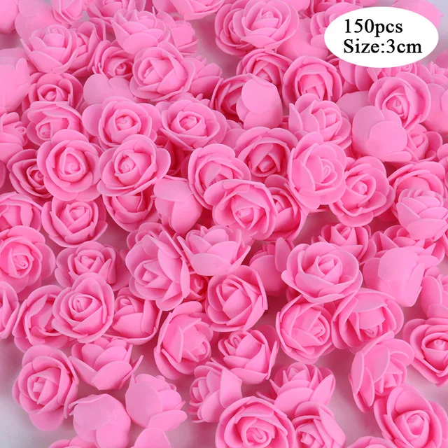 150pcs flower pink Полистирол пенополистирол LEDFoam Медведь Форма искусственный цветок голова Роза DIY Мишка бант ленты Свадьба День рождения подарок декор - Цвет: 150pcs flower pink