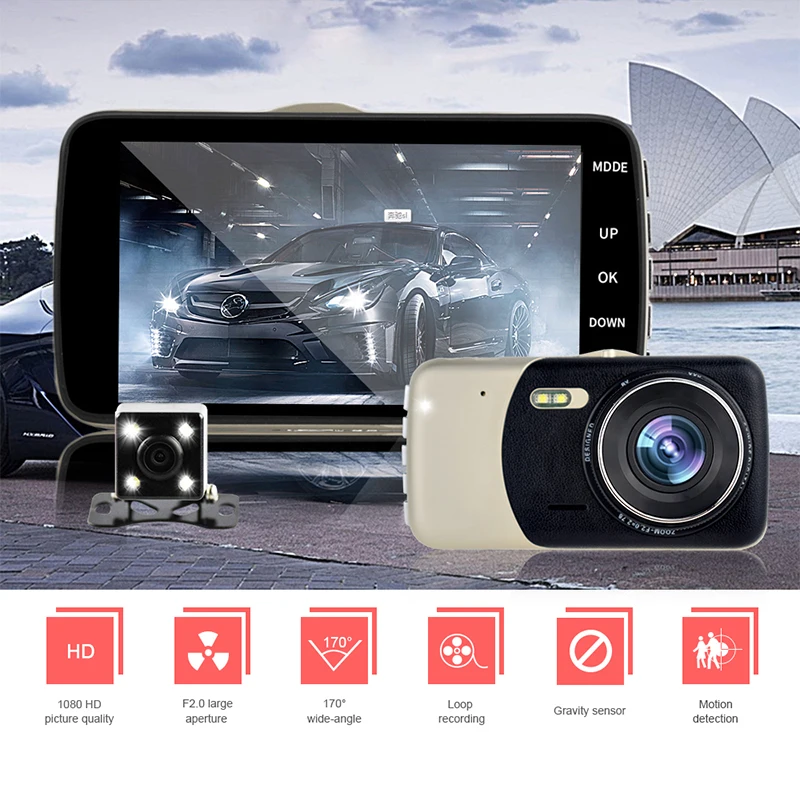 Автомобильный видеорегистратор 4 0 дюйма IPS два объектива full hd