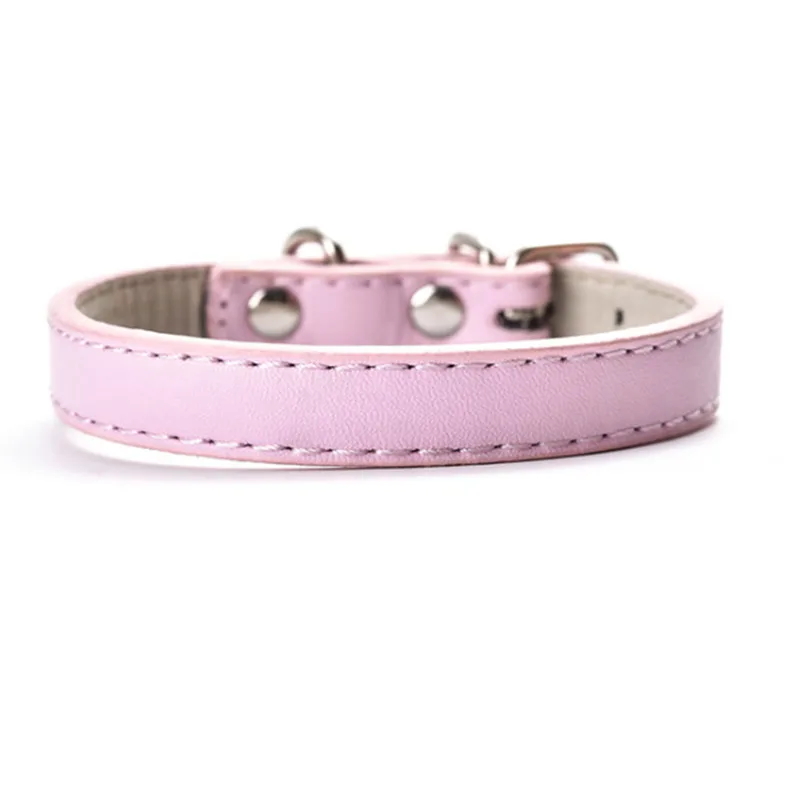 pink Ошейник из искусственной кожи на заказ для кошек, собак, щенков, прочный мягкий Регулируемый ремень с пряжкой для кошек, маленьких и средних собак, XXS, XS, s, m, l - Цвет: pink