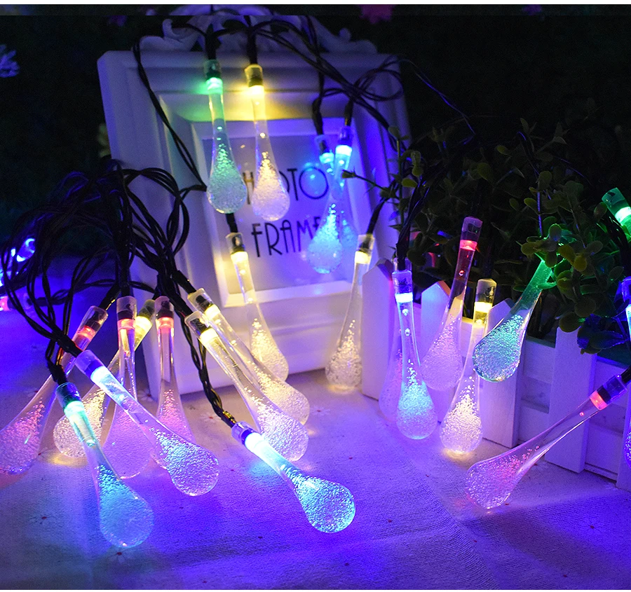 20 LED капли воды солнечный светильник строка s Fairy для свадьбы рождественской