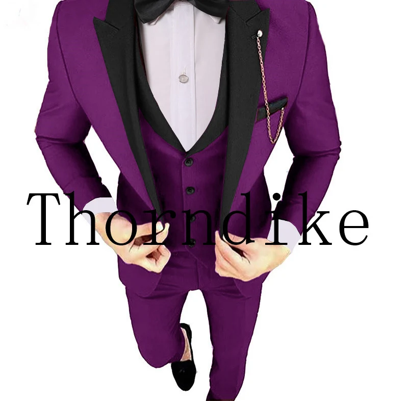 Thorndike красный костюм из 3 предметов Модный мужской повседневный бутик деловой костюм мужской свадебный костюм жениха блейзер(пиджак+ брюки+ жилет - Цвет: purple