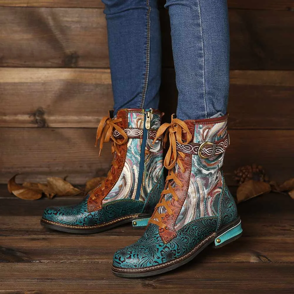 SOCOFY/Botas Mujer; короткие ботинки из тисненой натуральной кожи на плоской подошве со шнуровкой на молнии; женская обувь; женская зимняя обувь