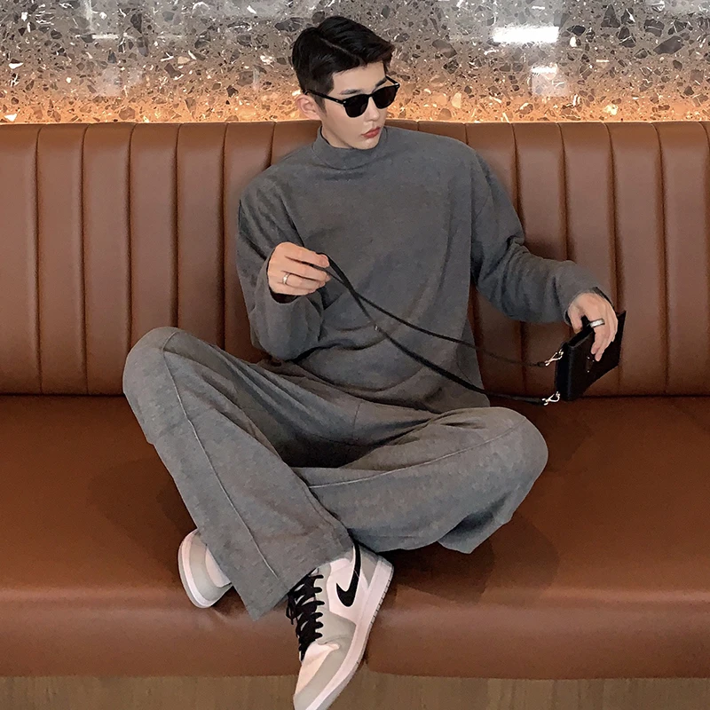 Осенние однотонные свободные спортивные штаны свитер костюм из 2 предметов в