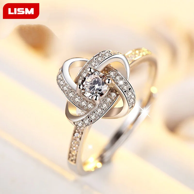 Новый Серебряный Цвет с украшением в виде кристаллов циркон крест цветок кольца