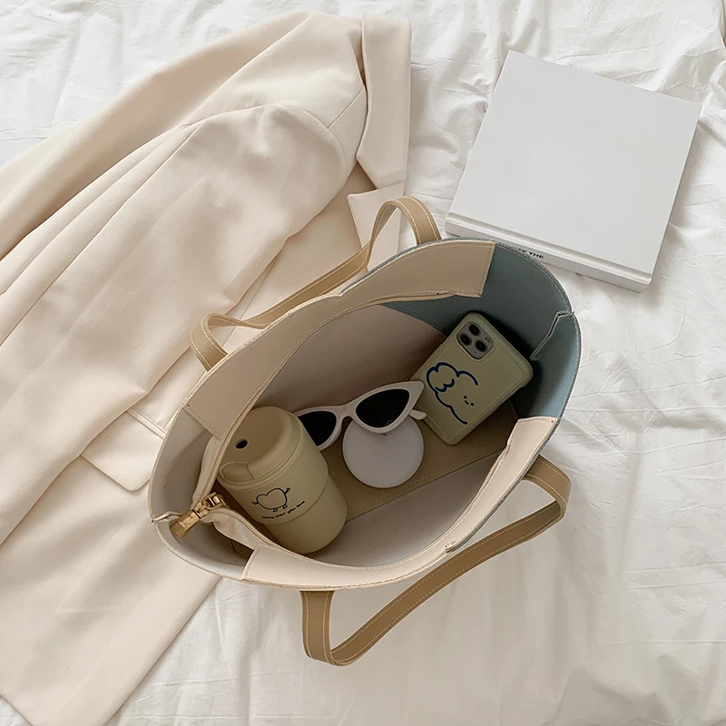 

Women Handbag Fashion Panelled Color All-match Bags Large Capacity PU Leather Shoulder Bag Travel Clutches Elegant Casual Tote