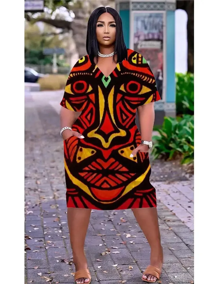 Новые женские летние платья в стиле бохо с V-образным вырезом женская одежда 3D