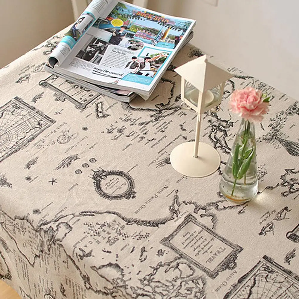 Скатерть из хлопка и льна с узором в виде карты Декоративная скатерть стиле ретро