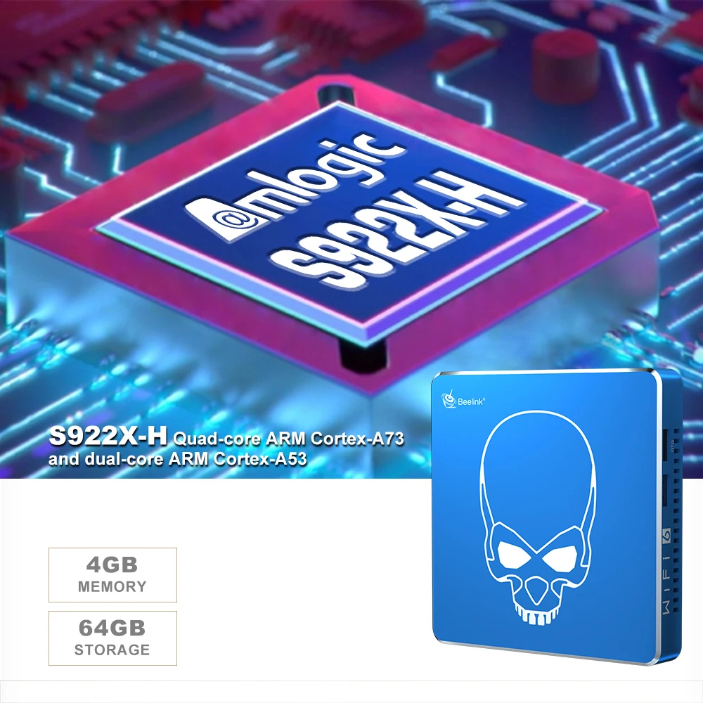 ТВ-приставка Beelink GT King Pro WiFi6 Android 9 0 4 ГБ/64 ГБ Amlogic S922X-H четырехъядерный процессор