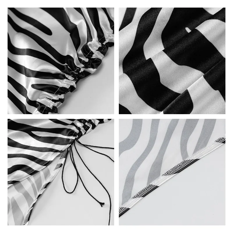 

Kefira Side Split Zebra Stripes Dress Women Sexy Halter Sleeveless Slim Off Shoulder Party Ankle-Length Summer Dresses Casual