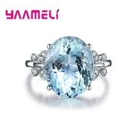 fine 925 sterling silver jewelry gift nice light blue oval cubic zirconia with butterfly decoration women female wedding rings