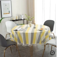 nordic simple solid color imitation cotton tablecloth hemp tassel lace round tablecloth gray blue coffee tablecloth