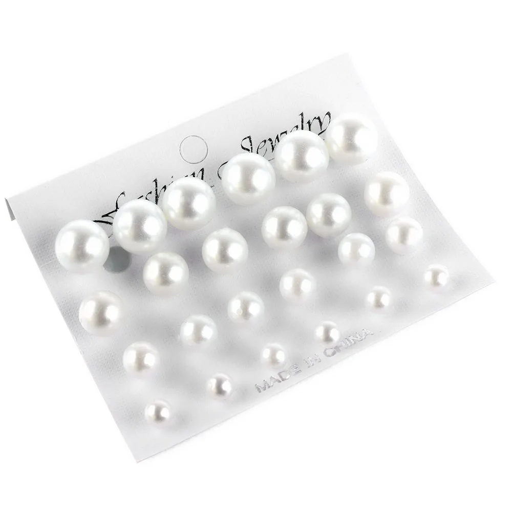 WHITE 6/12 пар, простые изысканные элегантные свадебные серьги-гвоздики с геометрическим кристаллом, набор женских сережек из сплава с круглым цирконием, ювелирные наборы - Окраска металла: WHITE