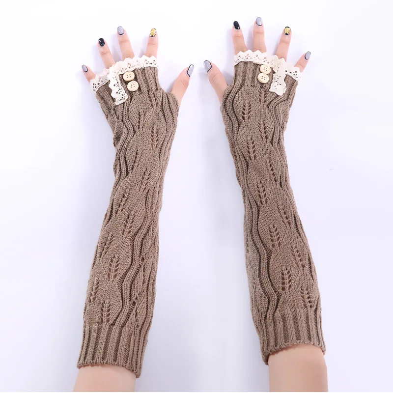 

Women Half Finger Long Knitted Driving Gloves Fashion Jacquard Lace Fingless Keep Warm Female Girl Mittens for Outdoor Cycling