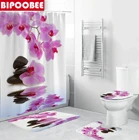 Занавеска для душа из ткани с изображением цветов орхидеи, занавески для ванной комнаты, нескользящая коврики для туалета крышка