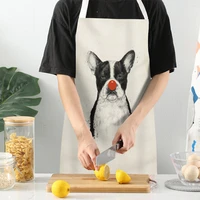 cartoon dog kitchen apron for women adjustable seamless waterproof cotton polyester animal master work apron household cleaning