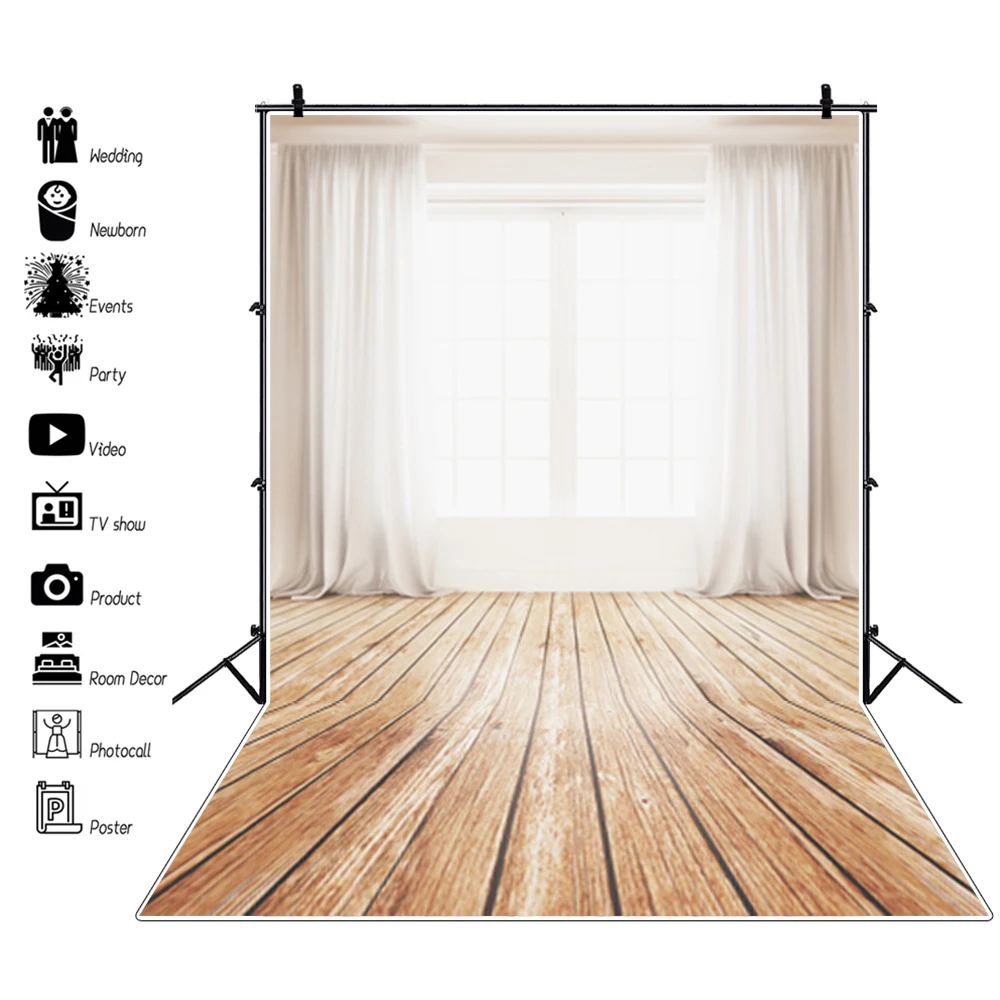 Laeacco занавеска окно деревянный пол сцена Дети Фотография фоны на заказ