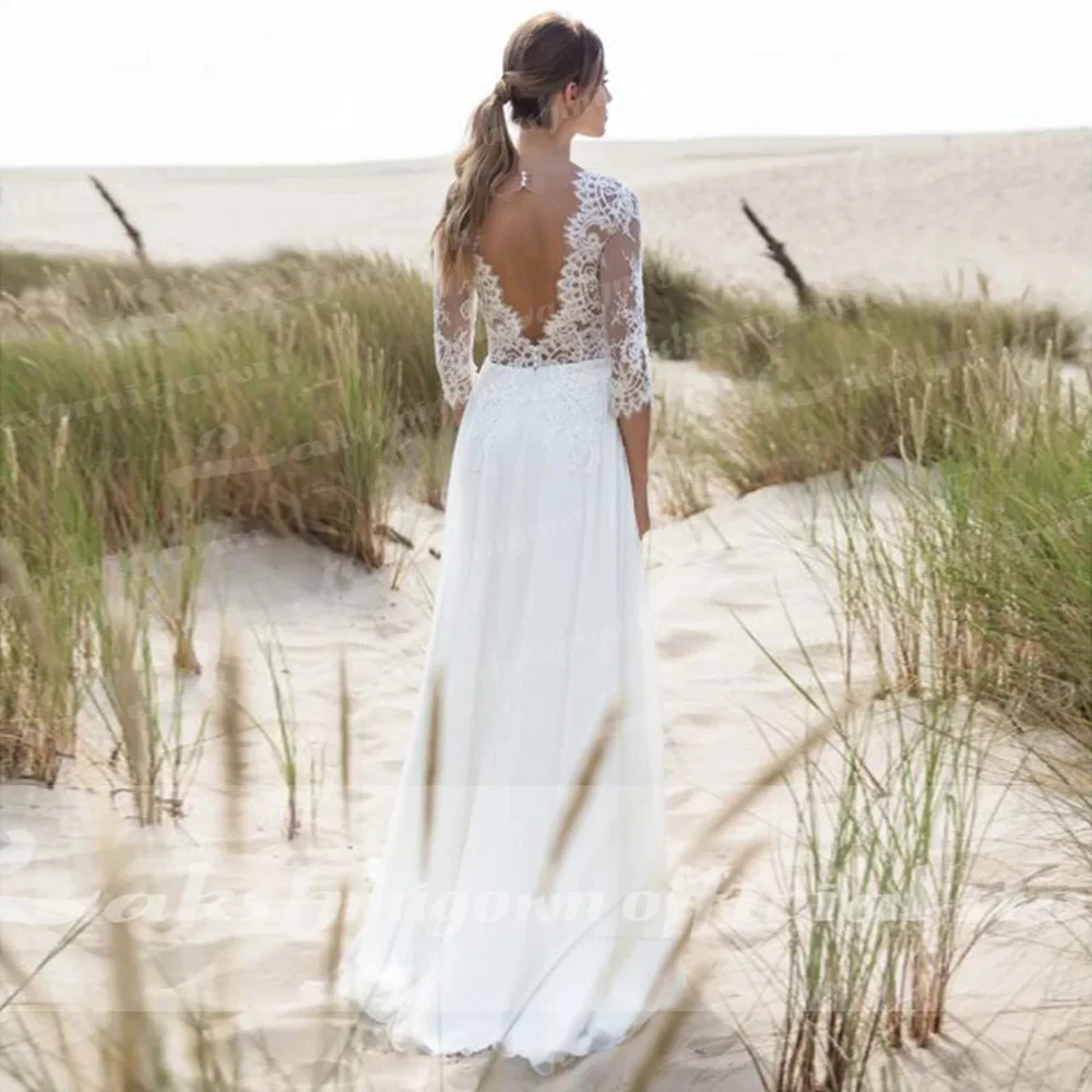 

A-line Chiffon V-neck Wedding Dress Sweep Train Floor-length Sexy Cheap Plus Size Vestido De Novia