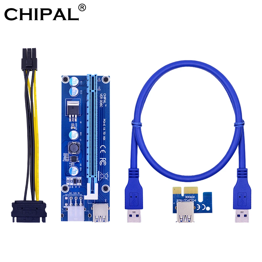 

CHIPAL 100CM 60CM VER006C PCIE PCI-E Riser Card PCI Express 006C 6Pin 1x to 16x Extender USB 3.0 Cable for Video Card